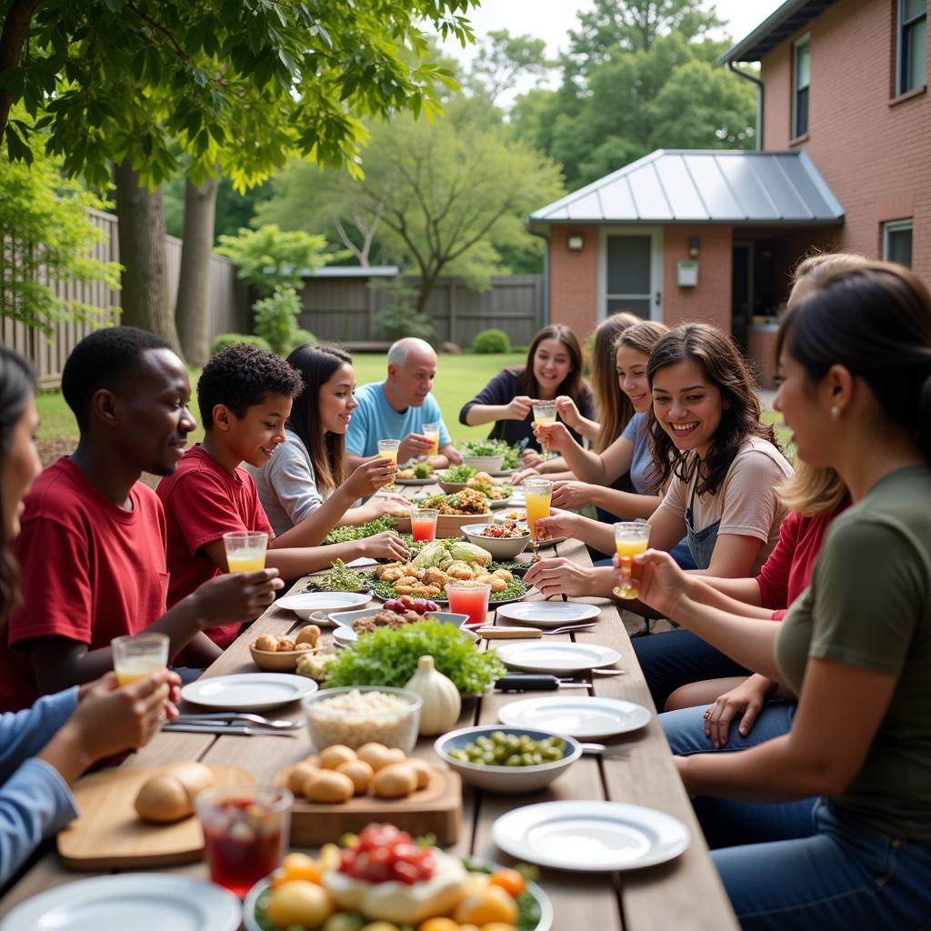 Members of the Grosse Pointe Garden Society and the wider community celebrating the success of the pilot program with a shared meal featuring produce from the garden.