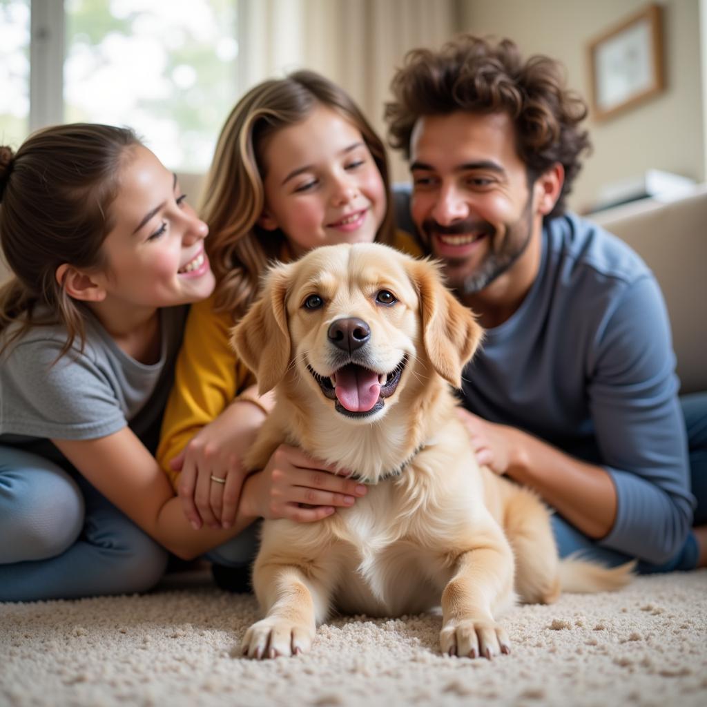 Happy Adopted Pet in New Home with Family