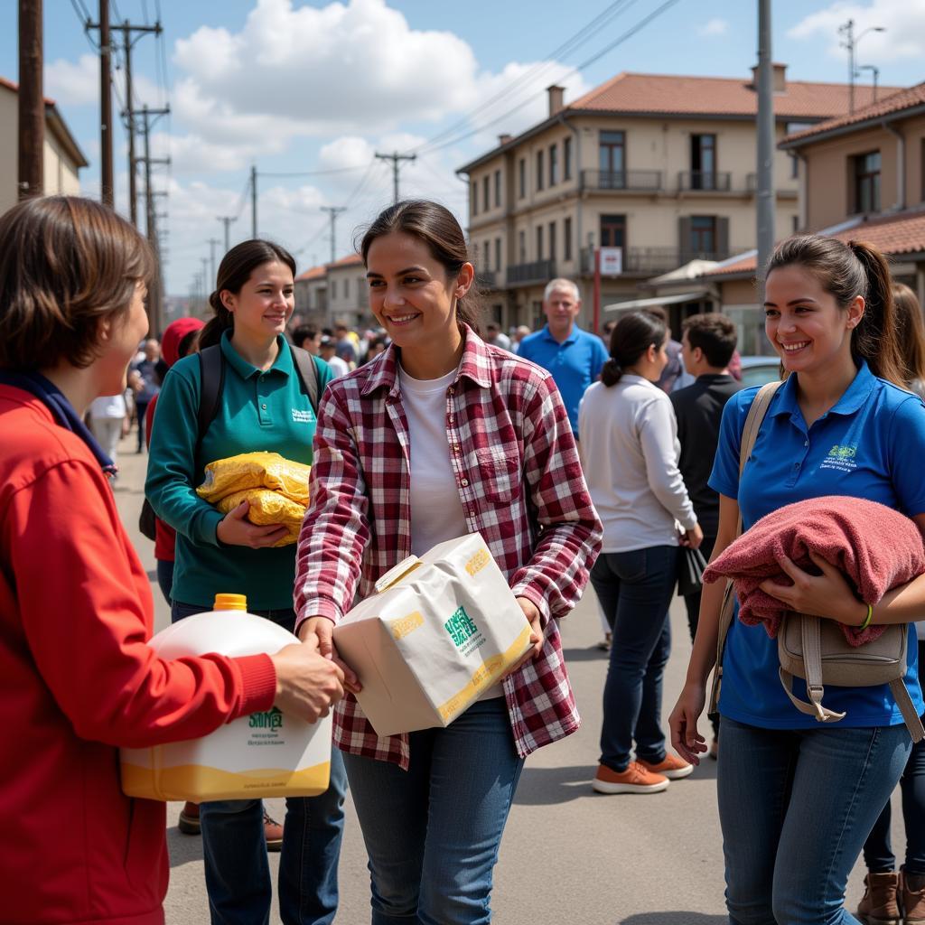 Volunteers providing disaster relief after a natural disaster