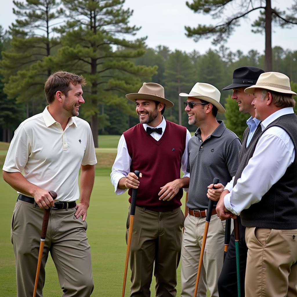 Group of hickory golfers socializing after a round.