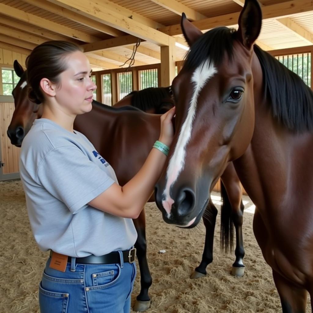 Horse Rescue Volunteer Working