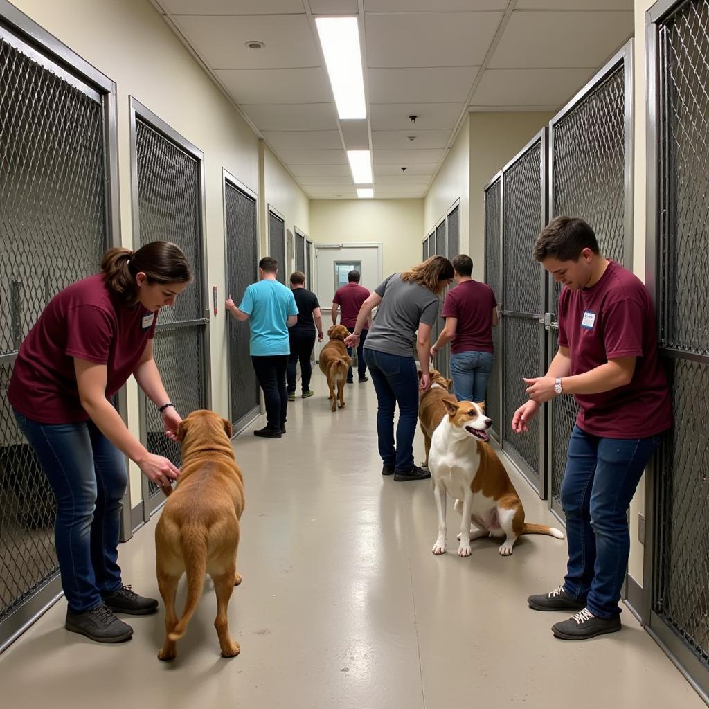 Volunteers at the Humane Society of Independence County caring for animals