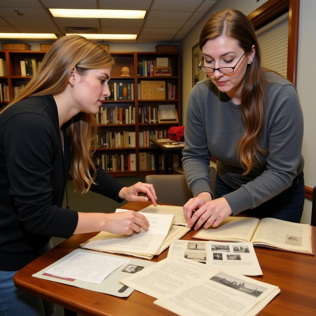 Researchers Examining Historical Documents in the Long Grove Historical Society Archives