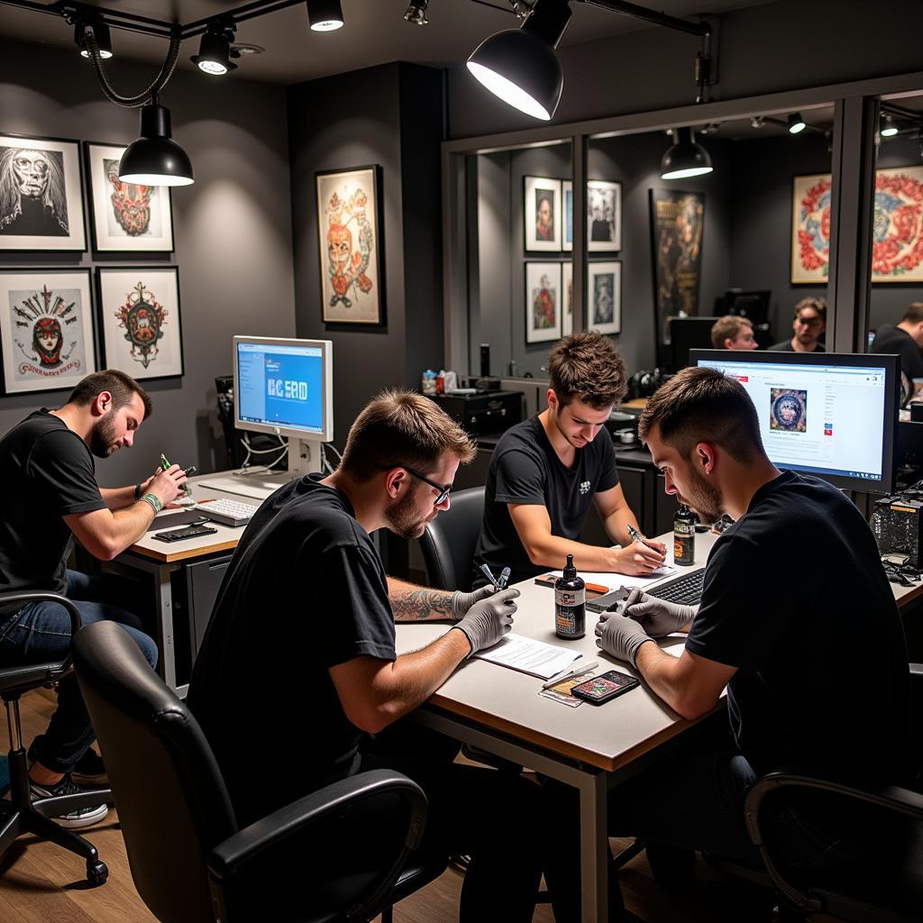 Modern Tattoo Artists at Work: Showcasing the diverse styles and techniques of contemporary tattooing.