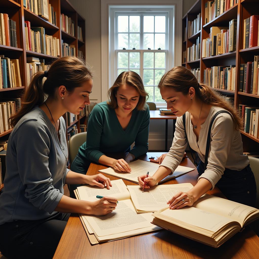 Researchers examining historical documents at the Norfolk Historical Society