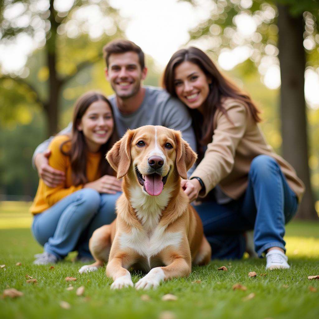 Adopted dog happy with its new family