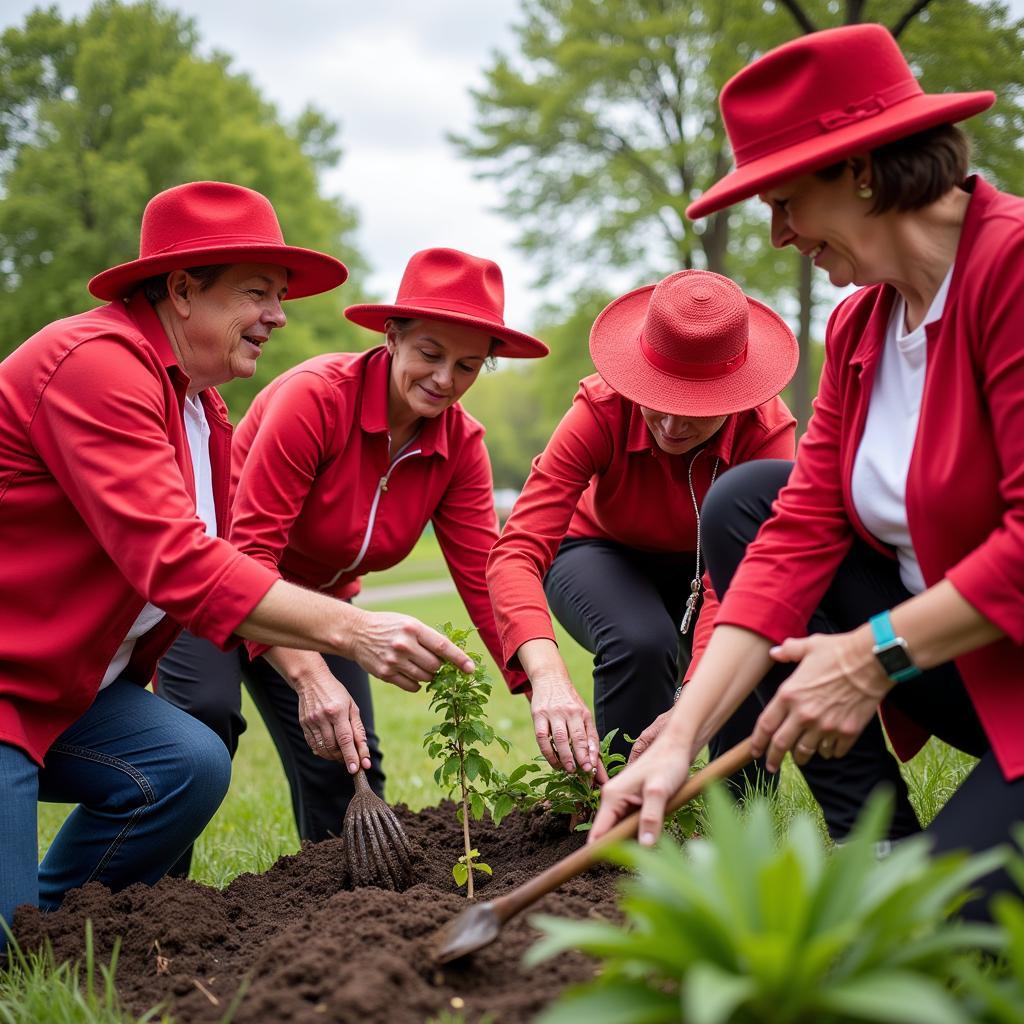 Members of the Red Hat Society engage in community service, reflecting their commitment to giving back.