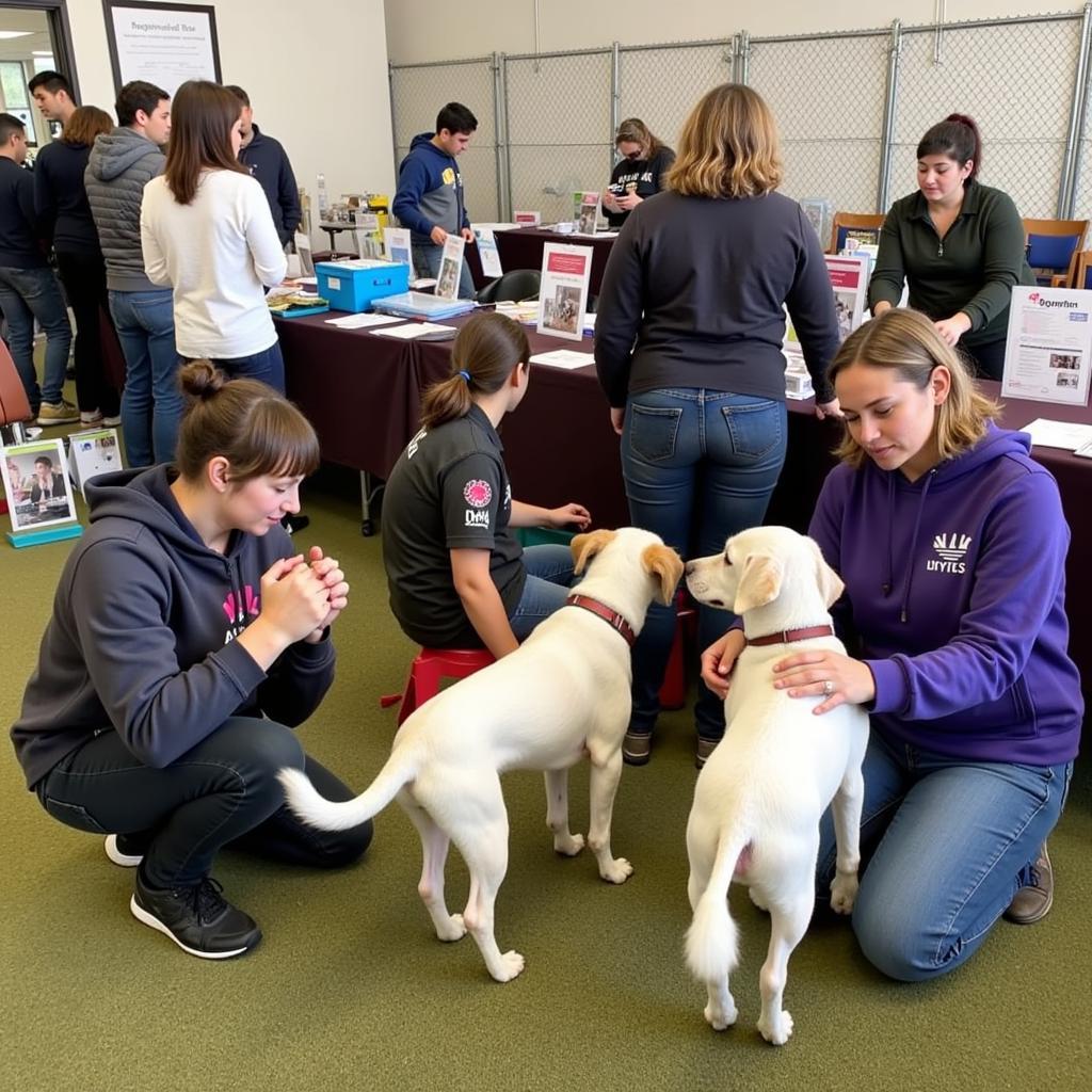 Families meeting and interacting with adoptable pets at a Richland Wilkin Humane Society adoption event.