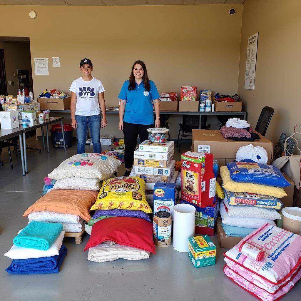 Donations of pet food and supplies at the Roswell Humane Society.