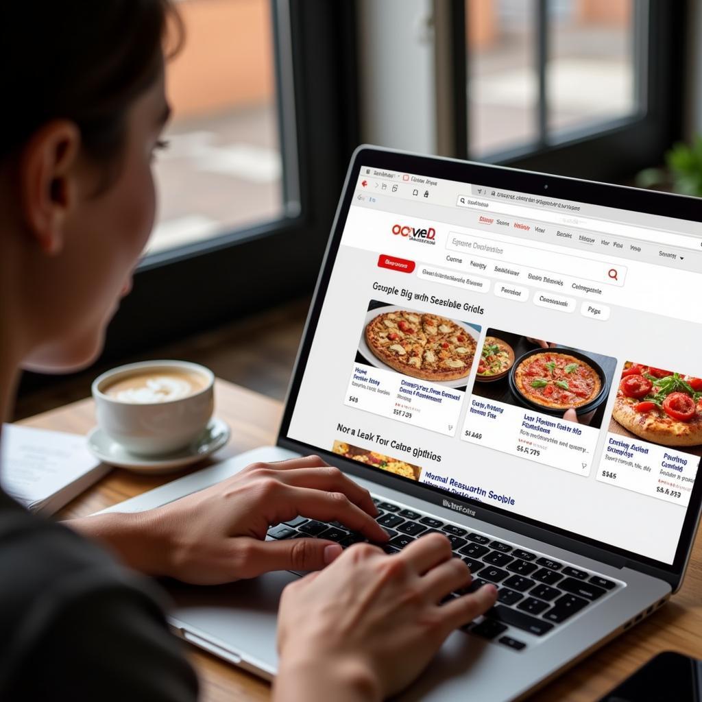 Person Searching for Pizza Restaurants on a Laptop