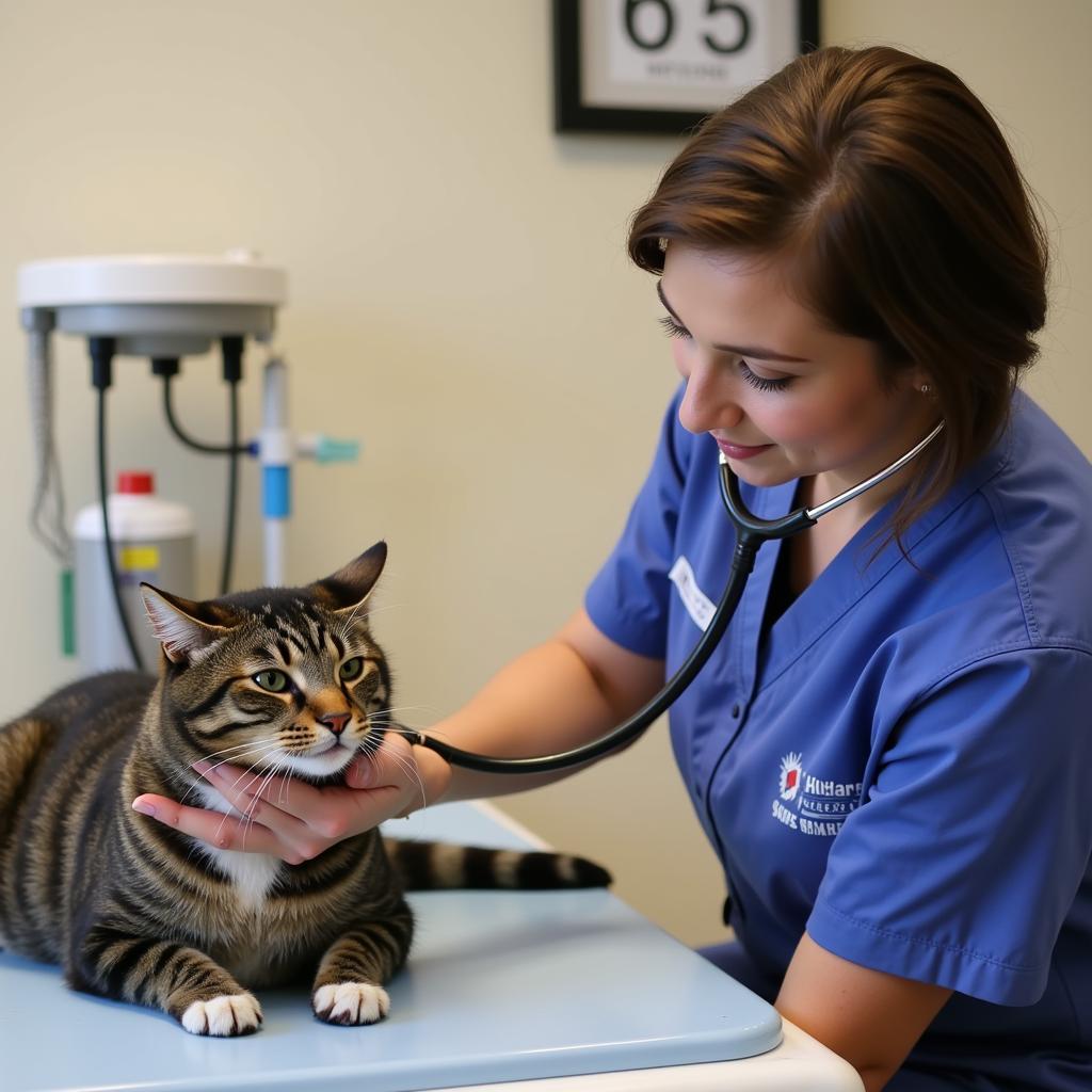 Veterinary Assistant Examining a Cat